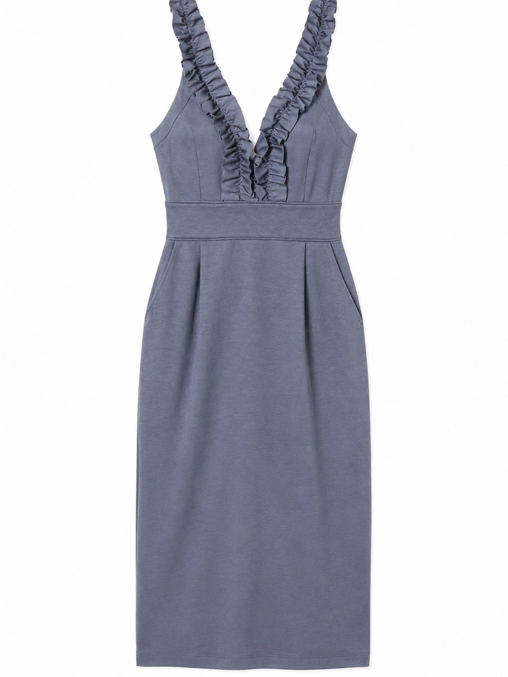 Banana Republic Slate Gray Ruffle Sheath Dress Size 4 FLAW - 3 Tiny Holes